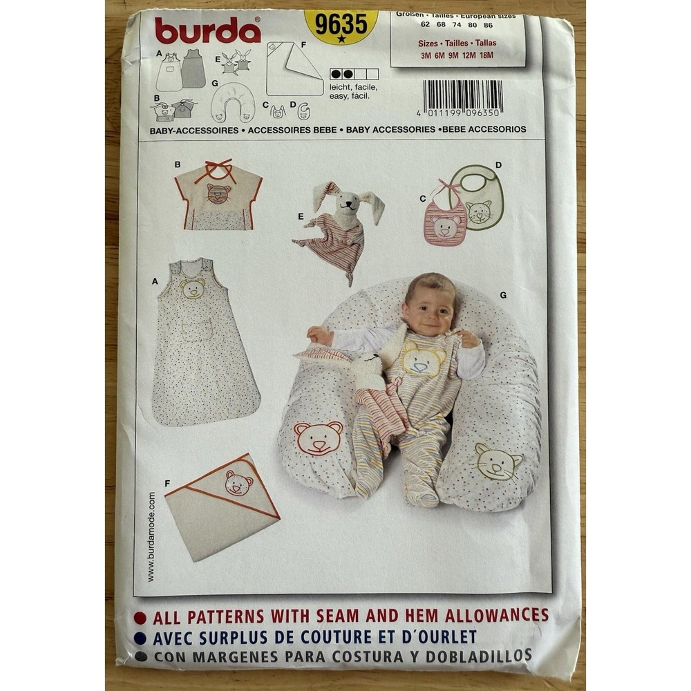 Burda Pattern‎ 9635 Baby Accessories Size 3 Months - 18 Months Uncut FF